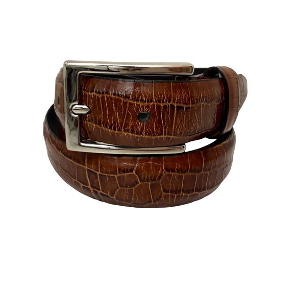 Men\'s Dress Belt Sz 38 Brown Alligator Crocodile Full Grain Italian Leather